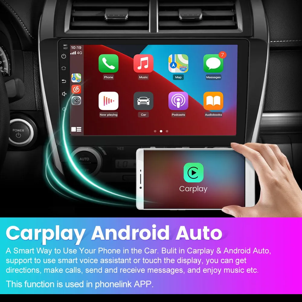 10 inch Touch Screen Car Radio Stereo Compatible for Toyota Camry 2012 2013 2014, with Carplay Android Auto GPS/FM/Wifi/USB, Support SWC,Bluetooth,GPS Navigation