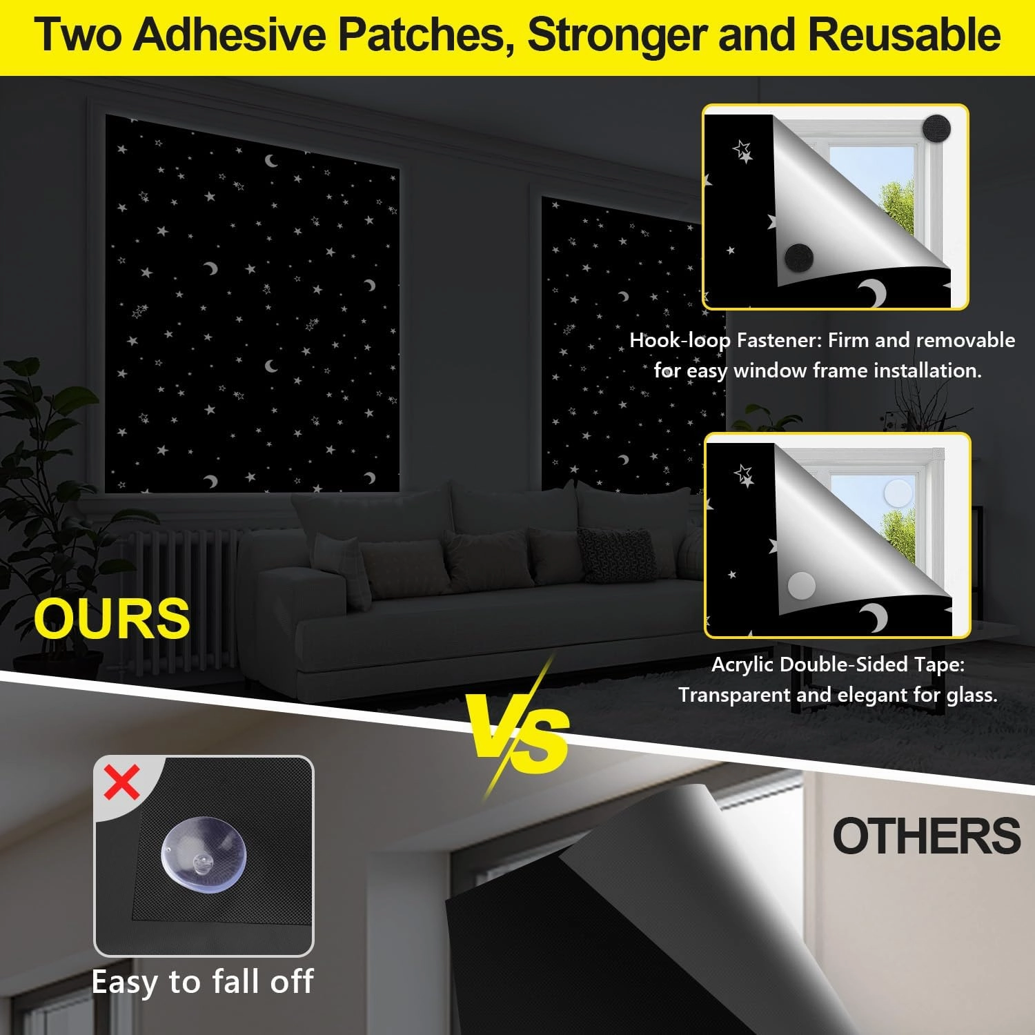 100% Blackout Blinds 157" x 57" Blackout Window Cover Travel Black Out Curtains for Baby Nursery Bedroom Dorm Room Windows Temporary Black Out Shades for Night Shift Worker Traveler Black&Star