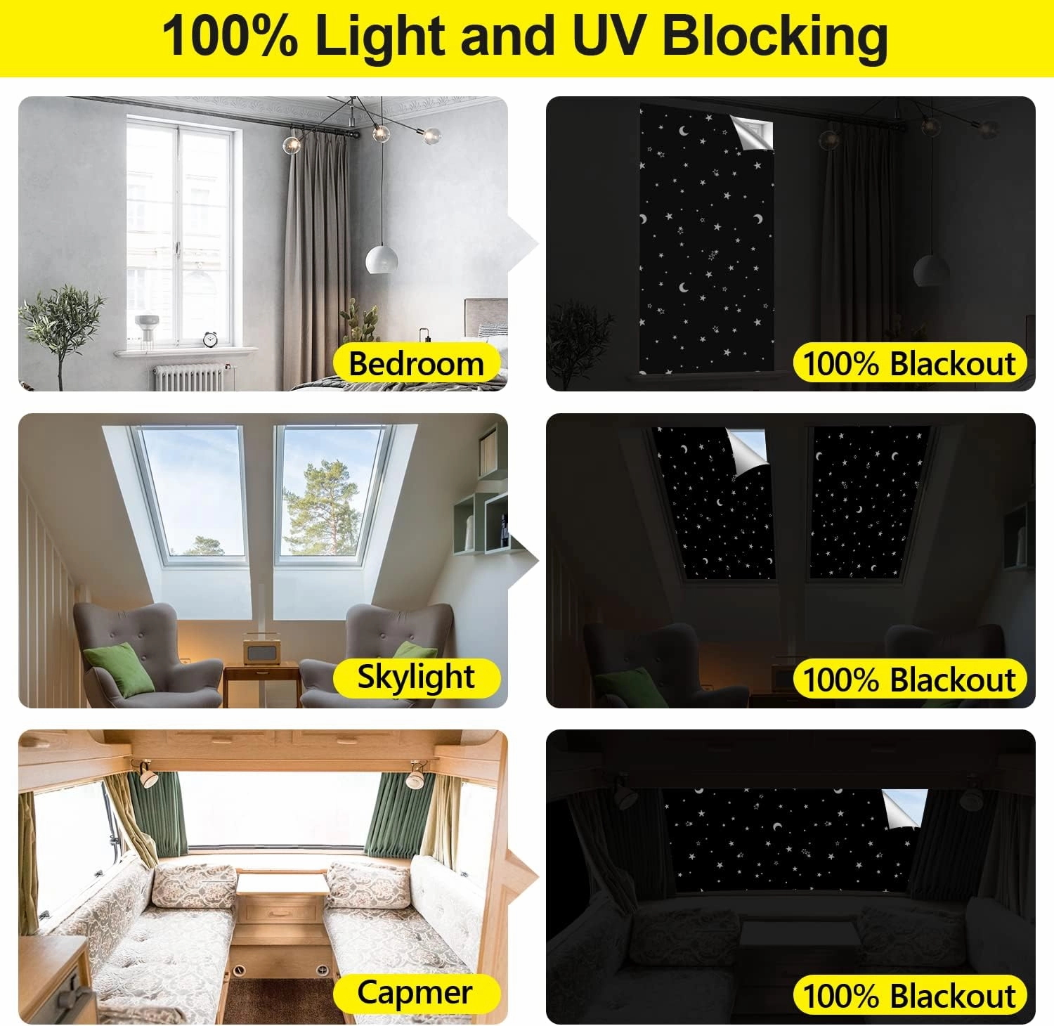 100% Blackout Blinds 157" x 57" Blackout Window Cover Travel Black Out Curtains for Baby Nursery Bedroom Dorm Room Windows Temporary Black Out Shades for Night Shift Worker Traveler Black&Star