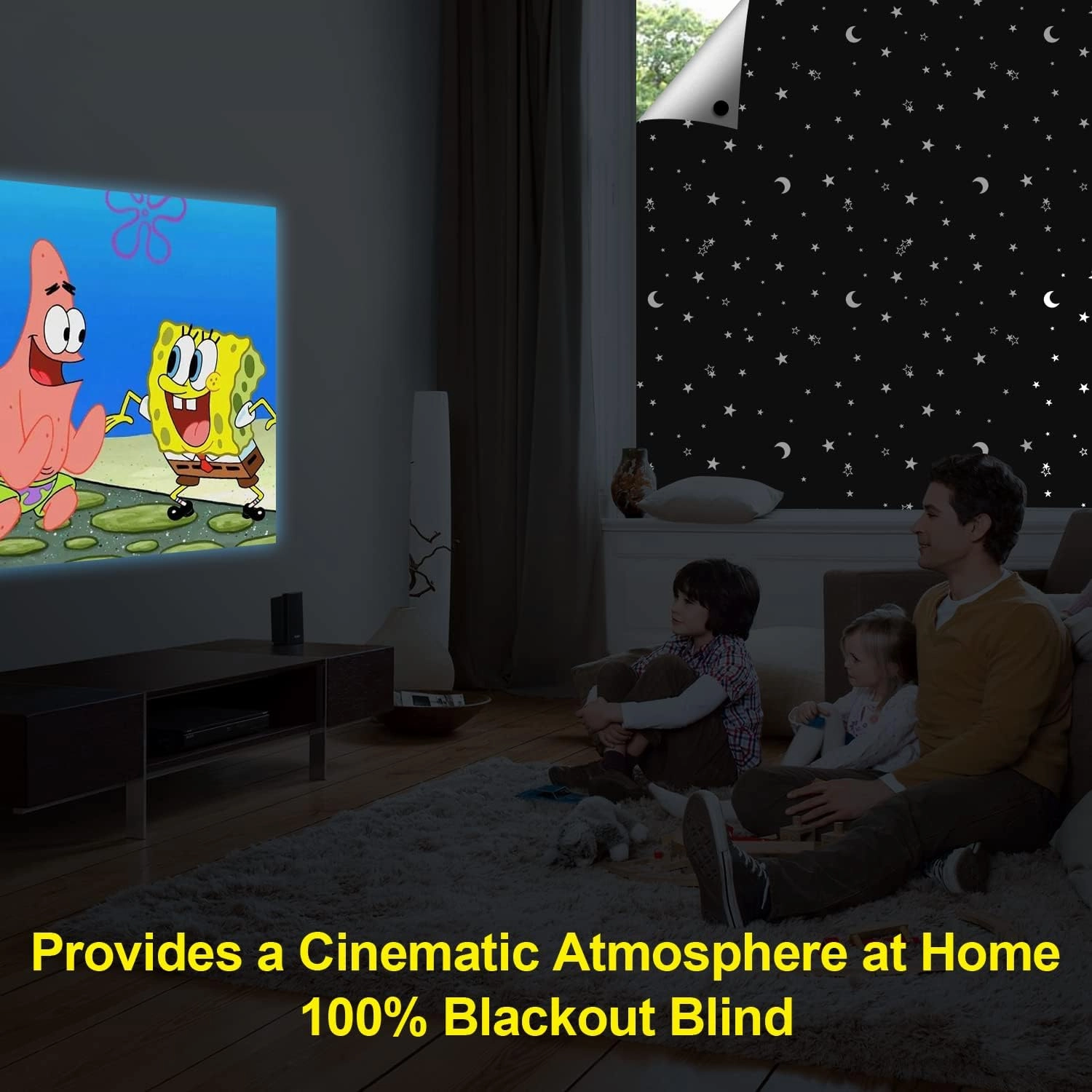 100% Blackout Blinds 157" x 57" Blackout Window Cover Travel Black Out Curtains for Baby Nursery Bedroom Dorm Room Windows Temporary Black Out Shades for Night Shift Worker Traveler Black&Star