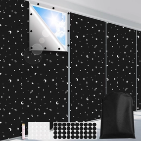 100% Blackout Blinds 157" x 57" Blackout Window Cover Travel Black Out Curtains for Baby Nursery Bedroom Dorm Room Windows Temporary Black Out Shades for Night Shift Worker Traveler Black&Star