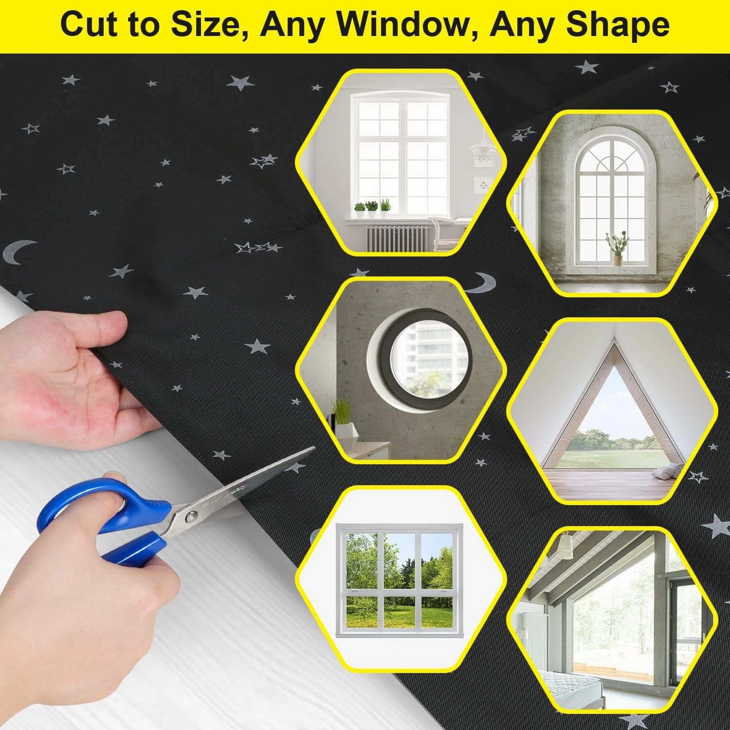 100% Blackout Blinds 157" x 57" Blackout Window Cover Travel Black Out Curtains for Baby Nursery Bedroom Dorm Room Windows Temporary Black Out Shades for Night Shift Worker Traveler Black&Star