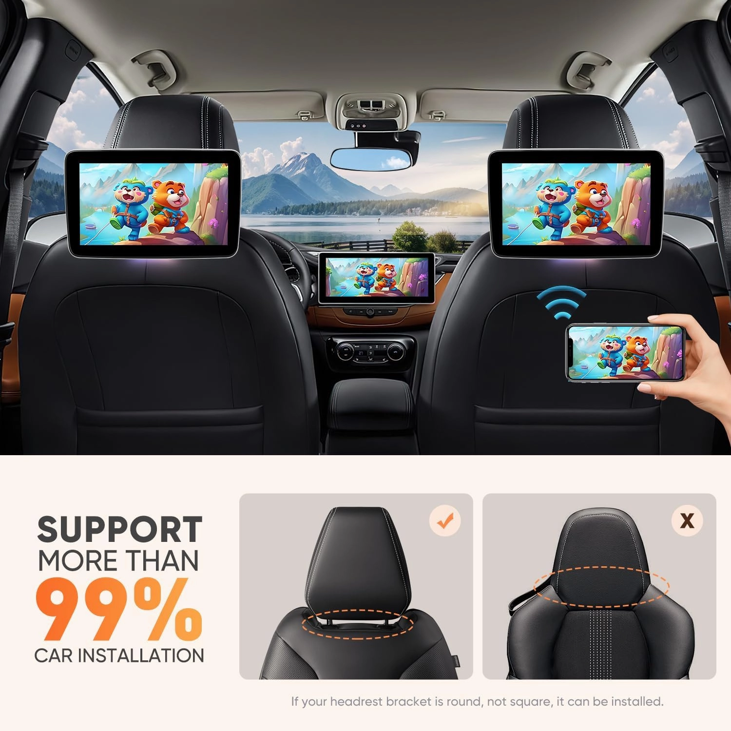 10.1inch Android Portable Car TV Headrest Monitor Tablet for Cars Back seat Support Phone Wireless mirroring Touchscreen with WiFi/Bluetooth/HDMI/USB/Video Player (10.1'' 2G 32G 1P)
