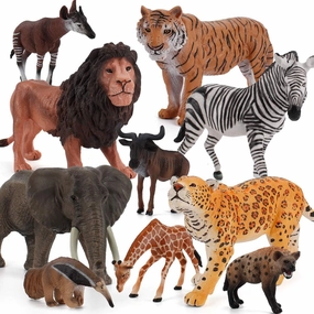 10 PCS Wildlife Grassland Animal Figures Model Figurines Lion Tiger Anteater Leopard Party Favors Supplies Cake Toppers Decoration Cognitive Toys Set for Boys Girls Kid