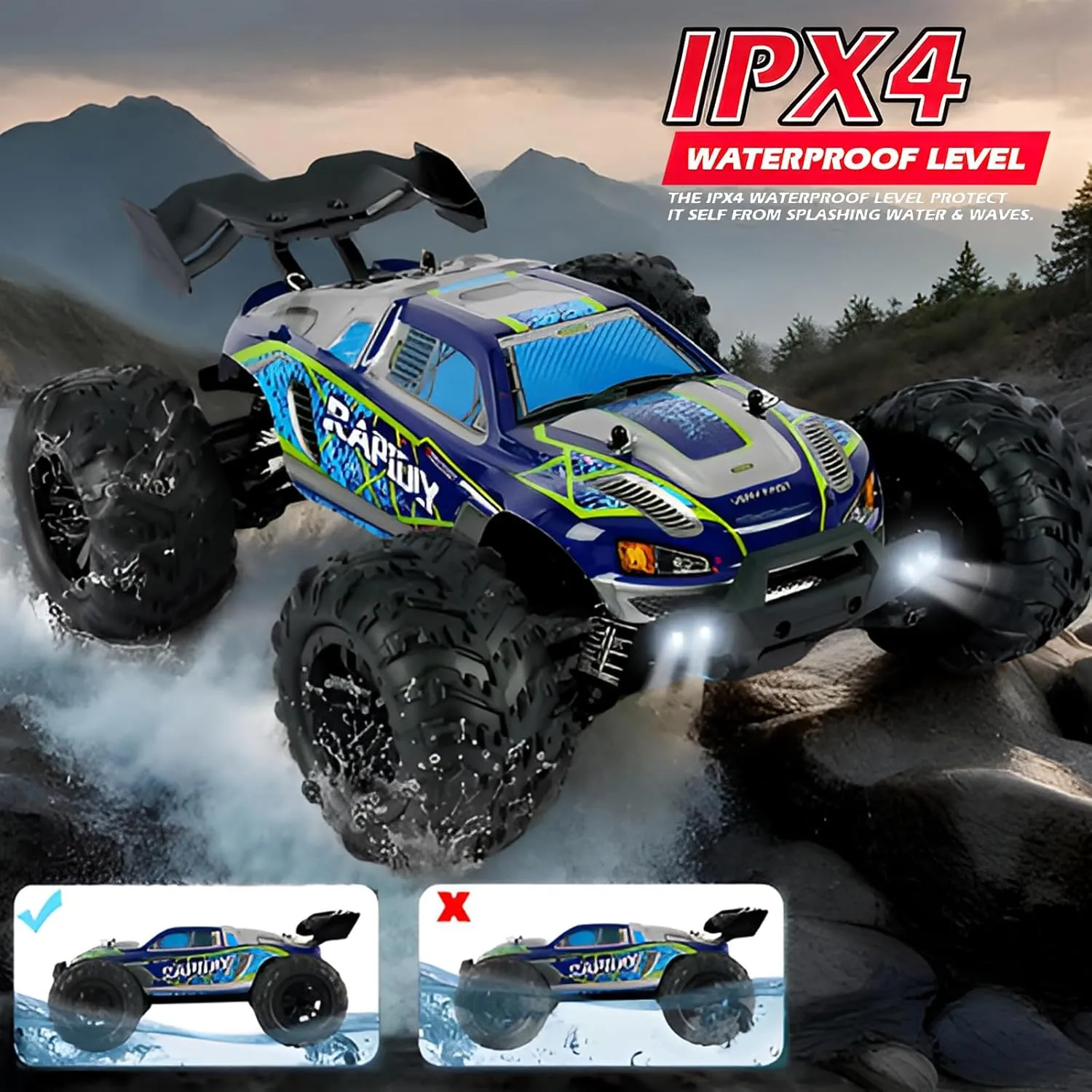 1/16 Fast RC Car for Adults, Offroad Monster Truck, Max 50 KPH All-Terrain 4WD High-Speed Drift Vehicle, rc Drift Truck, Speed Adjustable (16101 50KM-H Box)