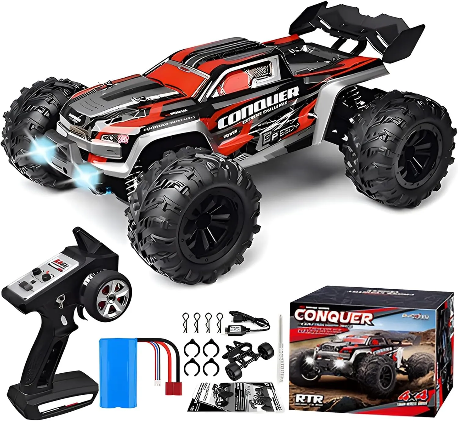 1/16 Fast RC Car for Adults, Offroad Monster Truck, Max 50 KPH All-Terrain 4WD High-Speed Drift Vehicle, rc Drift Truck, Speed Adjustable (16102 50KM-H Box)