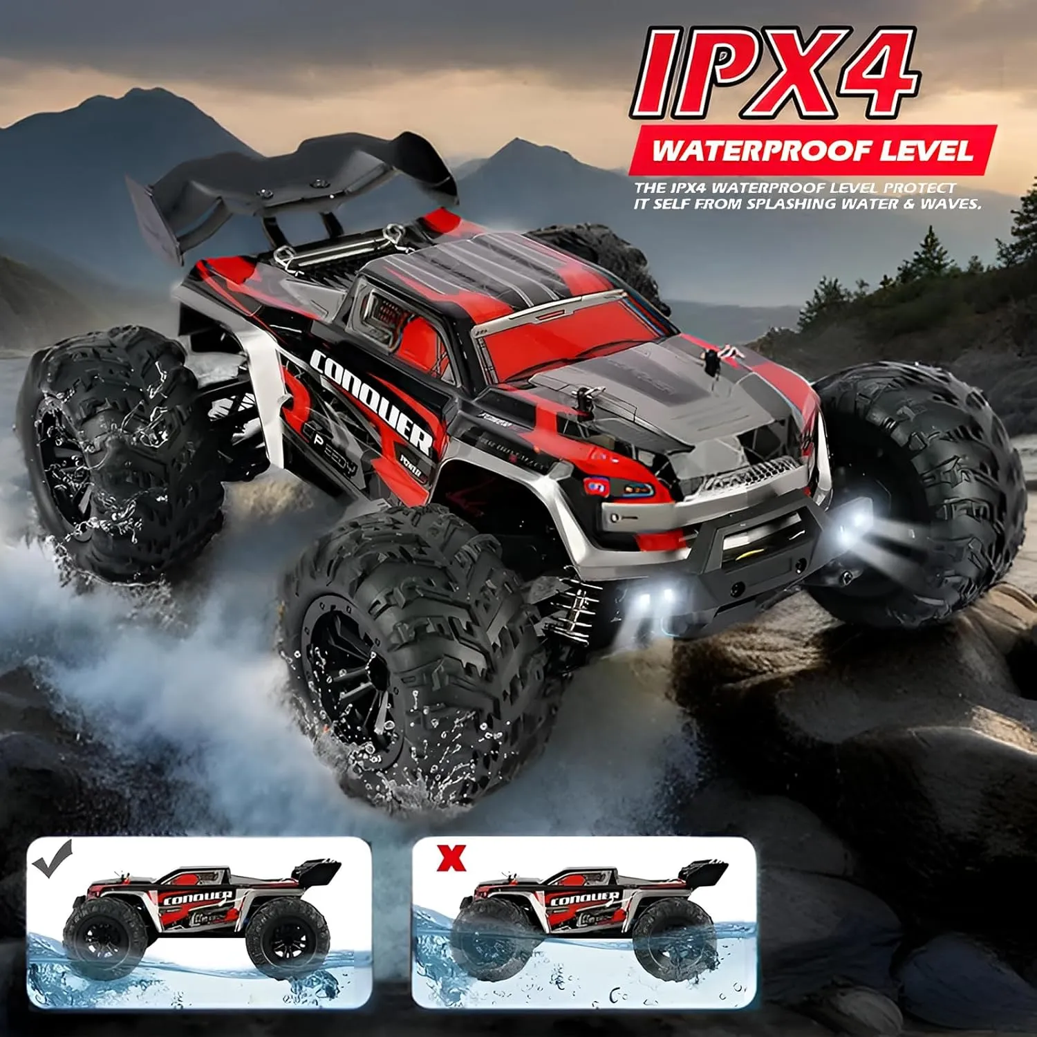 1/16 Fast RC Car for Adults, Offroad Monster Truck, Max 50 KPH All-Terrain 4WD High-Speed Drift Vehicle, rc Drift Truck, Speed Adjustable (16102 50KM-H Box)