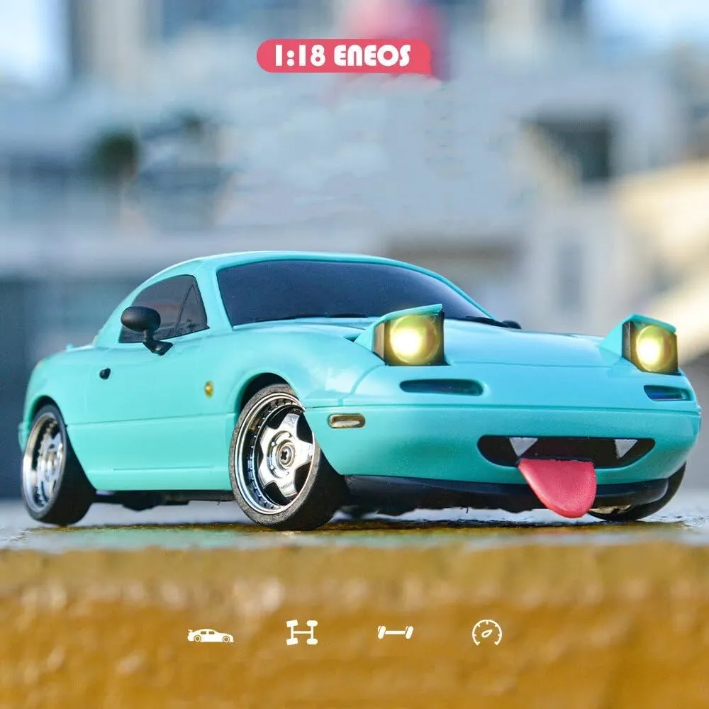 1/18 Scale Mini RC Drift Car for Adult and Teens, 2.4GHz 3CH Full Proportional RWD Remote Control Drifting Car with Gyro & LED Flip Light