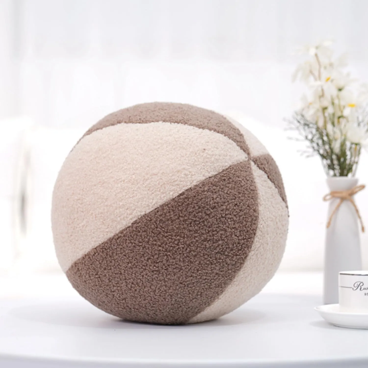 12 Inch Round Hugging Pillow Plush Toy Soft Plushies Throw Pillows Kids' First Plush Toys for Home Decor Or Gift for Kids and Lovers (Cream&Coffee)