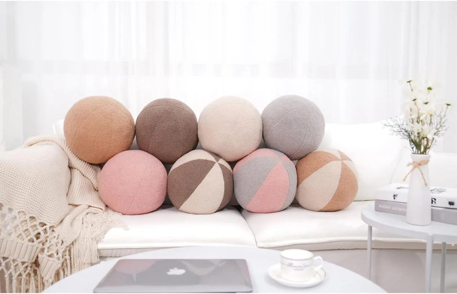 12 Inch Round Hugging Pillow Plush Toy Soft Plushies Throw Pillows Kids' First Plush Toys for Home Decor Or Gift for Kids and Lovers (Cream&Coffee)