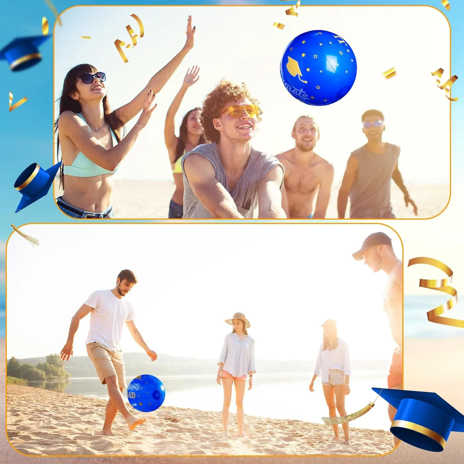12 Pack 2025 Graduation Beach Balls 11.8" Inflatable Congrats Grad Ball Graduation Party Favors Gifts Class of 2025 Decor Sign Pool Toy for Student Seniors Teens College