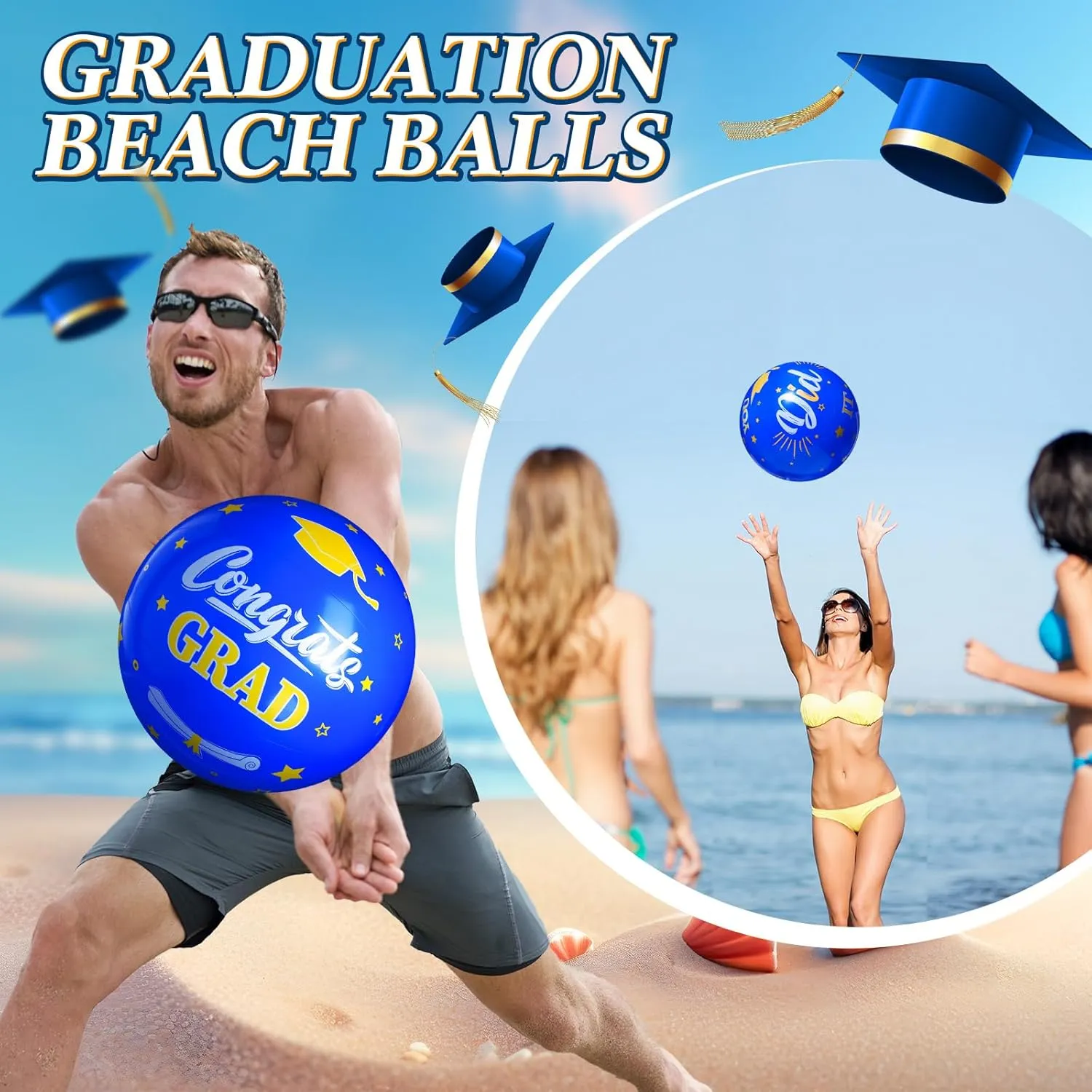 12 Pack 2025 Graduation Beach Balls 11.8" Inflatable Congrats Grad Ball Graduation Party Favors Gifts Class of 2025 Decor Sign Pool Toy for Student Seniors Teens College
