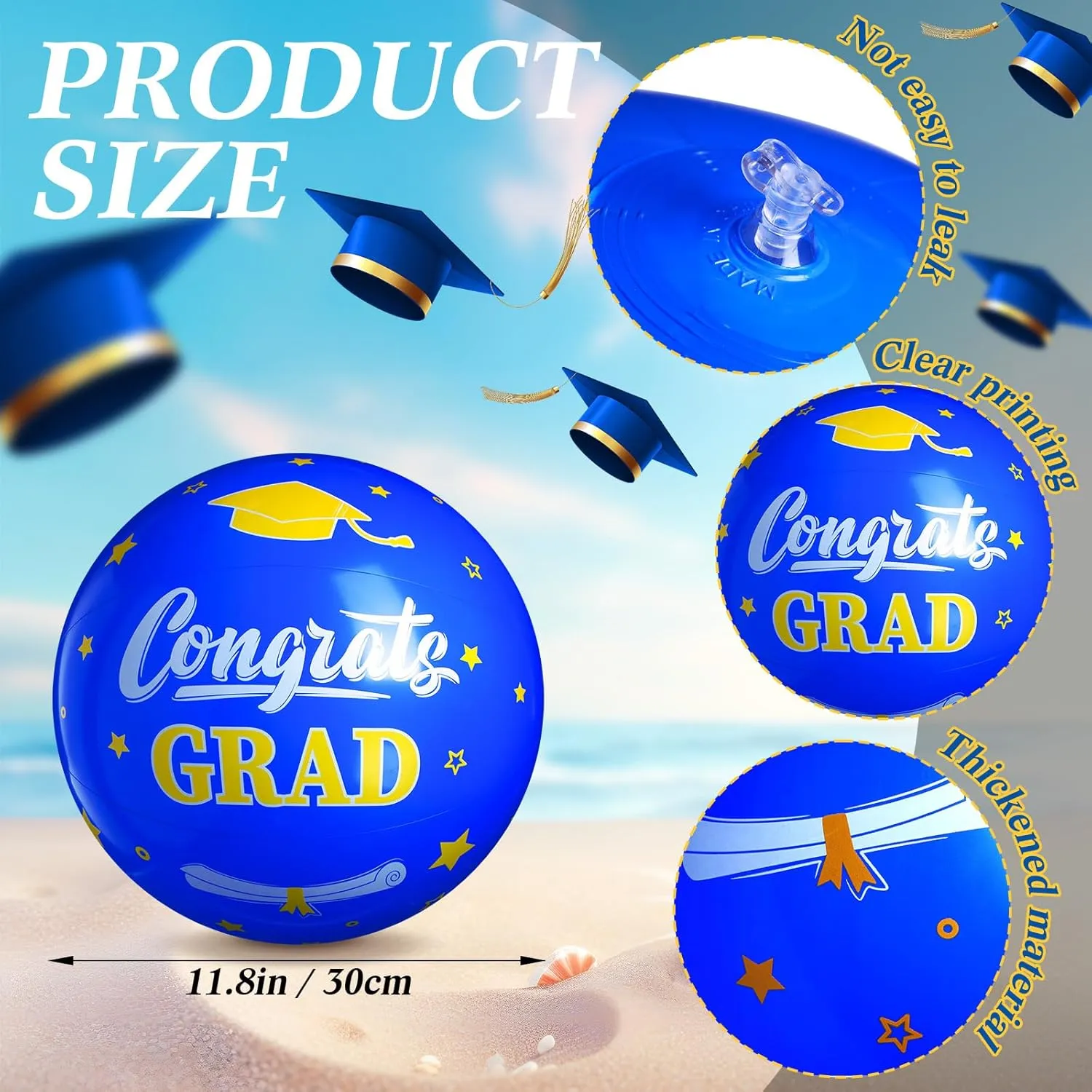 12 Pack 2025 Graduation Beach Balls 11.8" Inflatable Congrats Grad Ball Graduation Party Favors Gifts Class of 2025 Decor Sign Pool Toy for Student Seniors Teens College