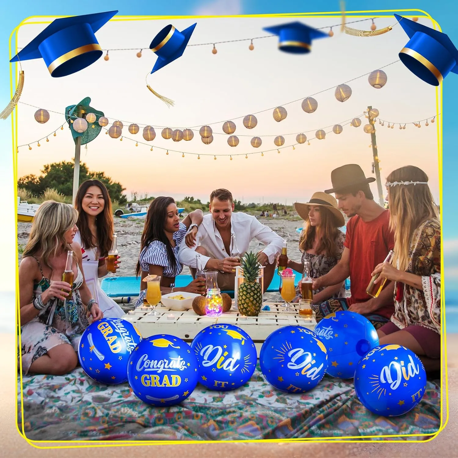 12 Pack 2025 Graduation Beach Balls 11.8" Inflatable Congrats Grad Ball Graduation Party Favors Gifts Class of 2025 Decor Sign Pool Toy for Student Seniors Teens College