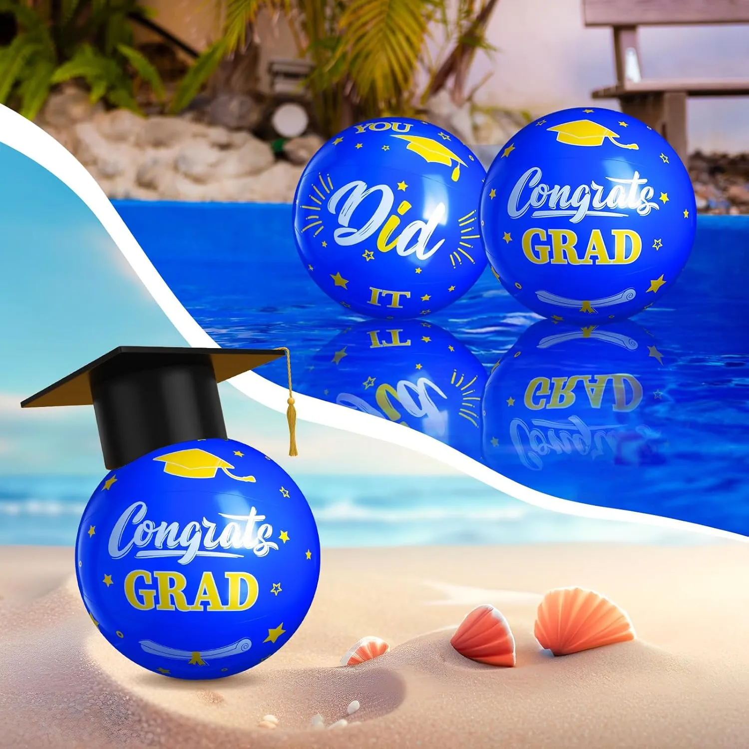 12 Pack 2025 Graduation Beach Balls 11.8" Inflatable Congrats Grad Ball Graduation Party Favors Gifts Class of 2025 Decor Sign Pool Toy for Student Seniors Teens College