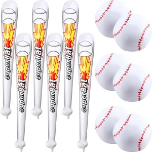 12 Pack Inflatable Baseball Bat Set Include 6 pcs 31 inch Blow Up Baseball Bat and 6 pcs 12 inch Inflatable Baseball for Summer Baseball Party Favors Pool Beach Playing