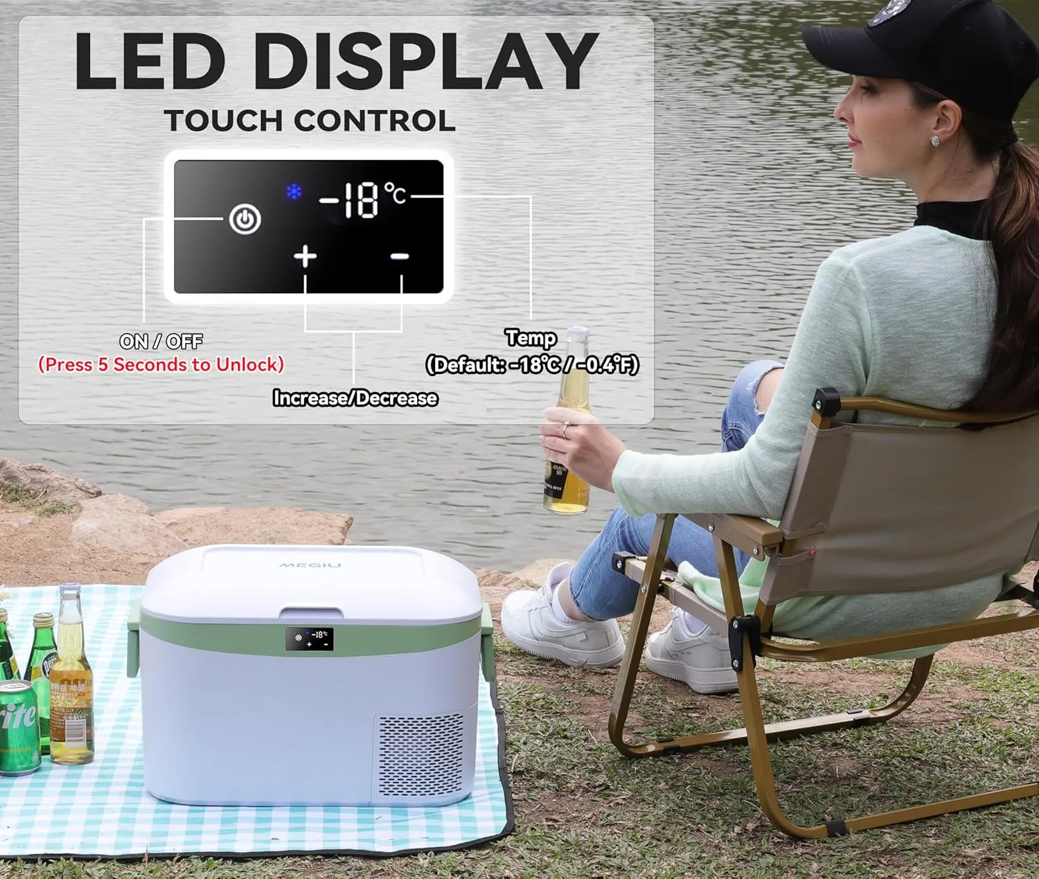 12 Volt Refrigerator Portable Car Freezer 13.5 Quart (12.8 Liter) Compressor Cooler 12V/24V DC 110～240 Volt AC for Truck Van RV Camper SUV Boat Travel Camping Road Trips Tailgating -18℃~ 15℃