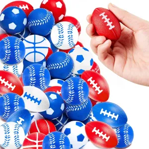 120 Pcs Christmas Stress Balls Bulk 2 Inch Mini Foam Football Basketball Baseball Soccer Ball Toys Xmas Sport Stress Balls for Christmas Party Favors Goodie Bag Fillers (Red, Blue, White)