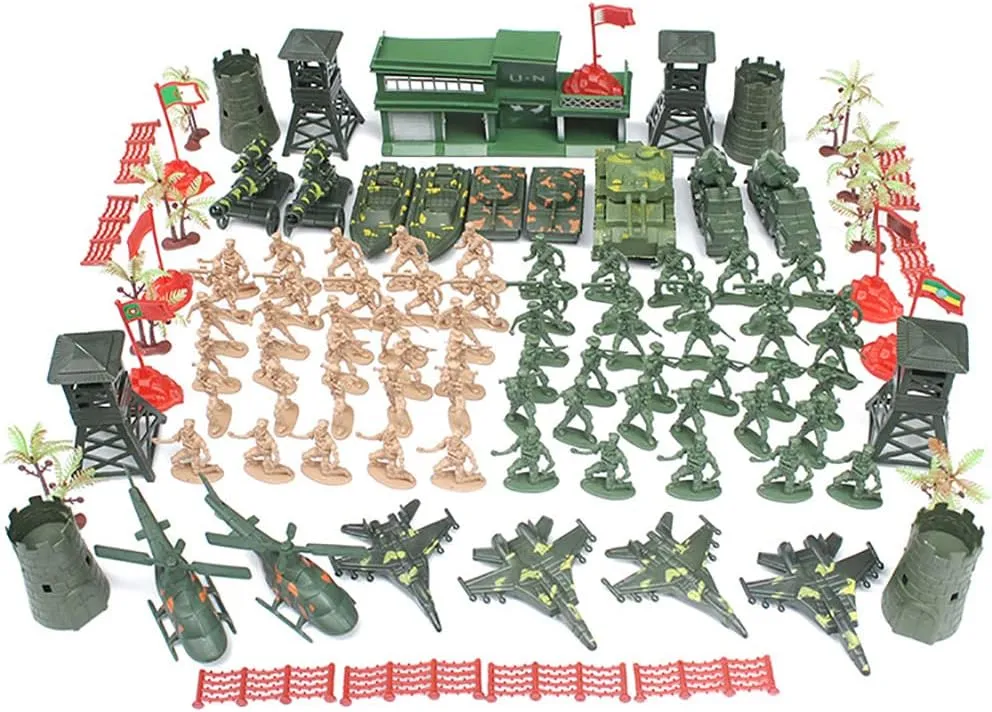 122pcs Army Men Army Soldier Plastic Toys,Military Action Figures Playset with Mini Tank Vehicles Panzer Anti-Air Planes,Helicopter Soldier Figures and Accessories for Kids Boys and Girls