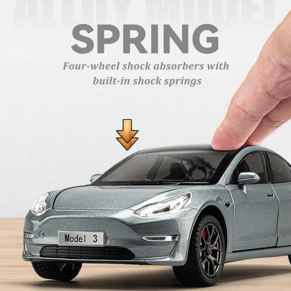 1/24 Model 3 Toy Car for Boys, Zinc Alloy Diecast Metal Model 3 Model Car Pull Back Car Toy Vehicles with Sound and Music, Suitable for Kids Aged 3  as Gifts
