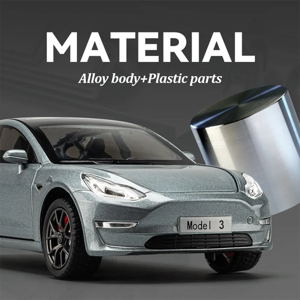 1/24 Model 3 Toy Car for Boys, Zinc Alloy Diecast Metal Model 3 Model Car Pull Back Car Toy Vehicles with Sound and Music, Suitable for Kids Aged 3  as Gifts