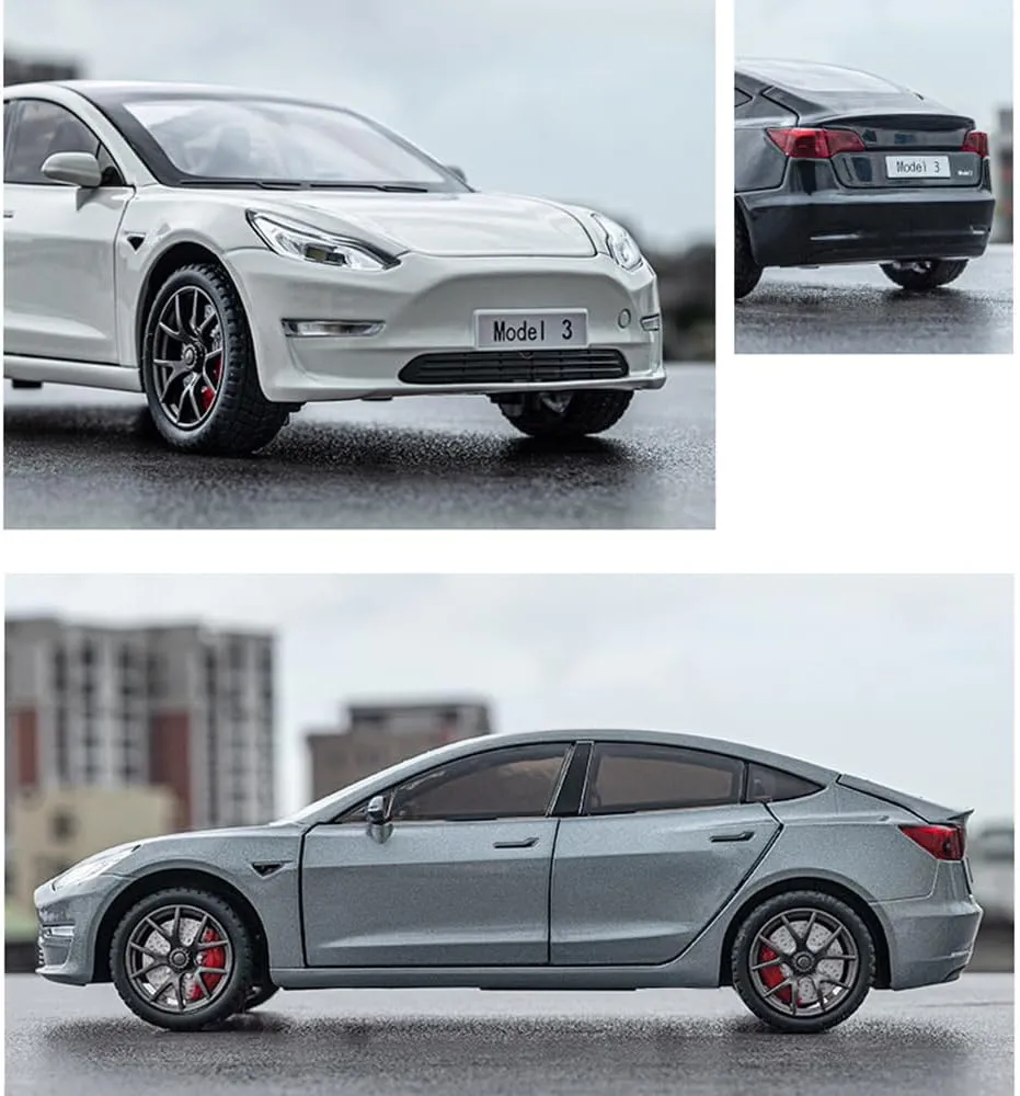 1/24 Model 3 Toy Car for Boys, Zinc Alloy Diecast Metal Model 3 Model Car Pull Back Car Toy Vehicles with Sound and Music, Suitable for Kids Aged 3  as Gifts