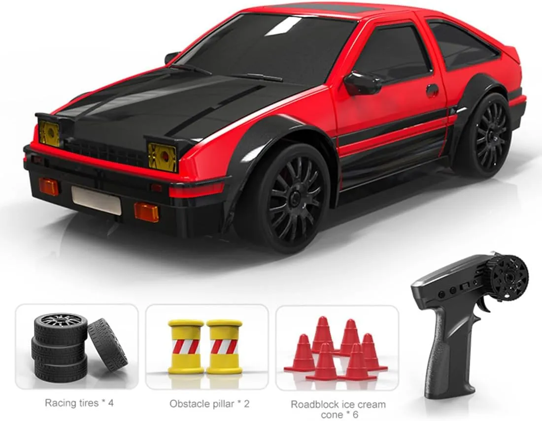1/24 Scale RC Drift Car, 15km/h High Speed, 2.4G Mini Electric 4WD Model Car with Lights Controllable Two Speed Switching Boy Gift (RTR Version)