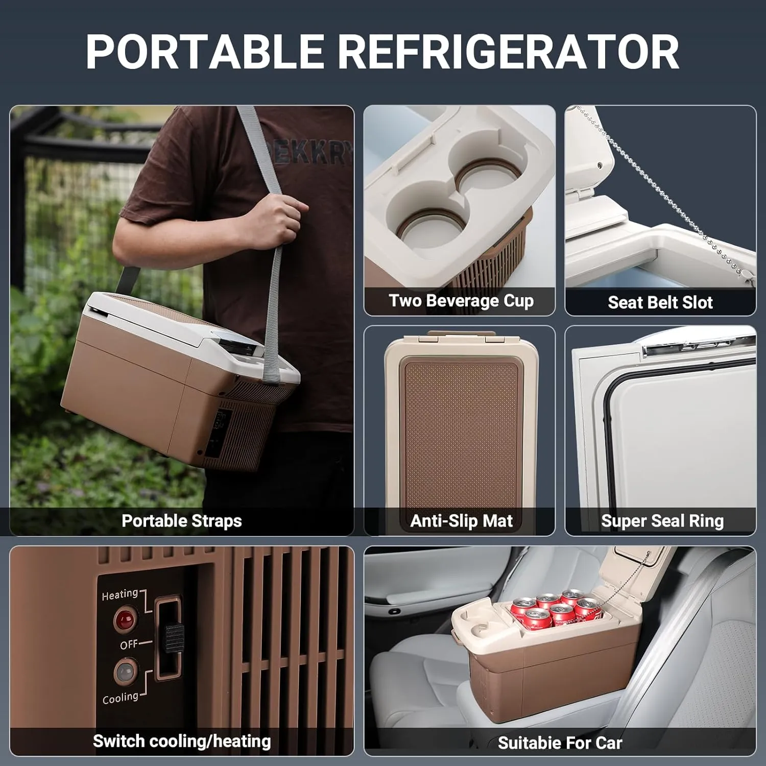 12V Car Refrigerator Cooler/Warmer 6 Quart (6L) 40℉~140℉,12 Volt DC &110V AC, Electric Car Fridge Portable Compact Camping Cooler,Thermoelectric 12V Small Fridge for Car,RV,Camping (Brown)