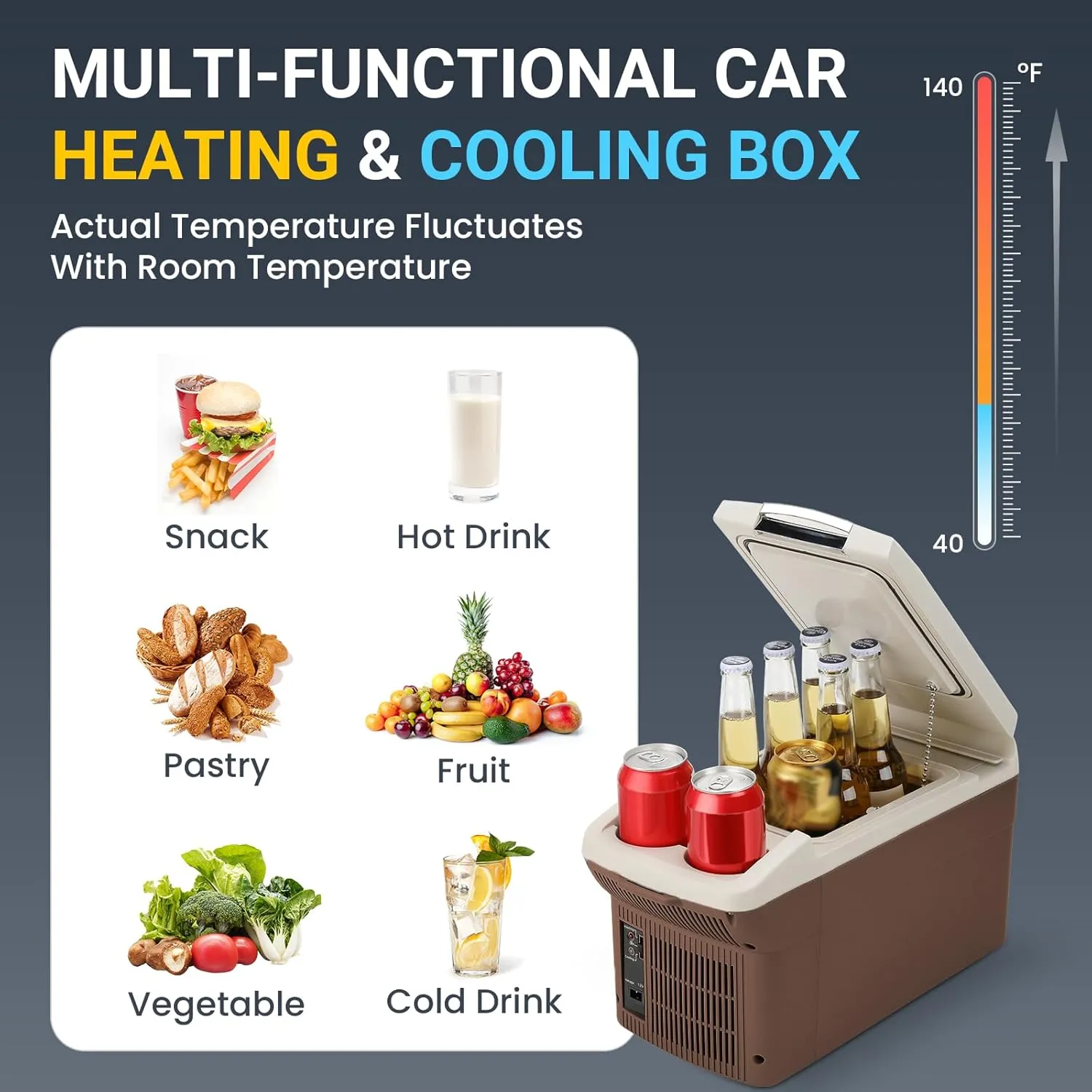 12V Car Refrigerator Cooler/Warmer 6 Quart (6L) 40℉~140℉,12 Volt DC &110V AC, Electric Car Fridge Portable Compact Camping Cooler,Thermoelectric 12V Small Fridge for Car,RV,Camping (Brown)