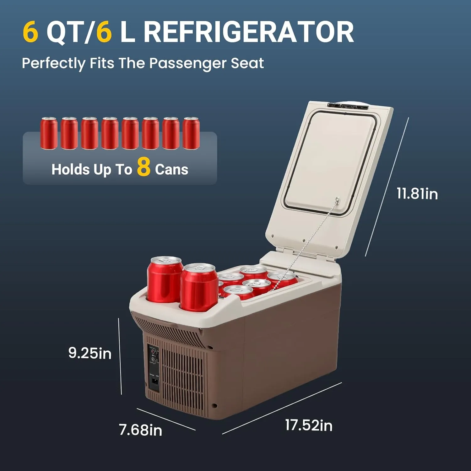 12V Car Refrigerator Cooler/Warmer 6 Quart (6L) 40℉~140℉,12 Volt DC &110V AC, Electric Car Fridge Portable Compact Camping Cooler,Thermoelectric 12V Small Fridge for Car,RV,Camping (Brown)