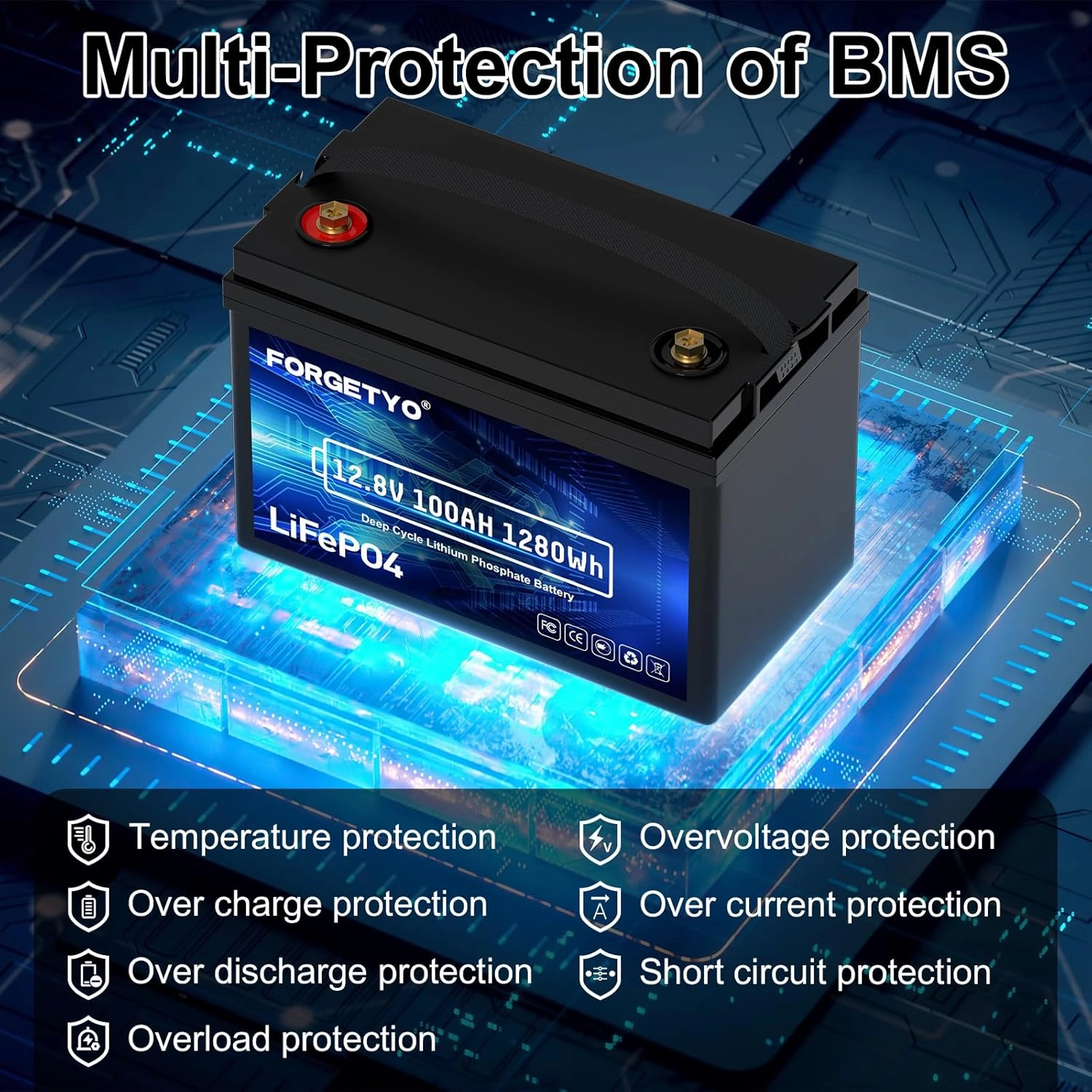 12V 100Ah Rechargeable Lifepo4 Battery, LifePO4 Lithium Battery,5000 Deep Cycles, 100A BMS, Perfect for Trolling Motors, Marine, Rv, Solar, Boat, Home Energy Storage