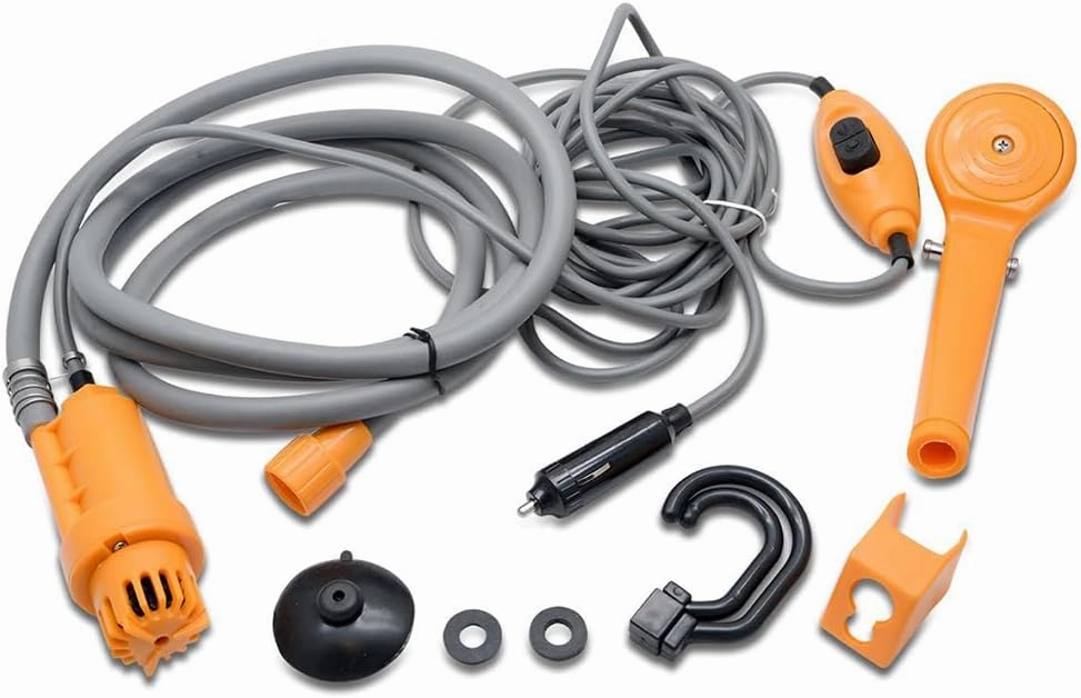 12V Camping Showers with Water Pump, Portable Outdoor Shower Kit, 5 Meter Cable with Cigarette Lighter Plug, Max 7L Water Per Minute, for Champing Pet Bath