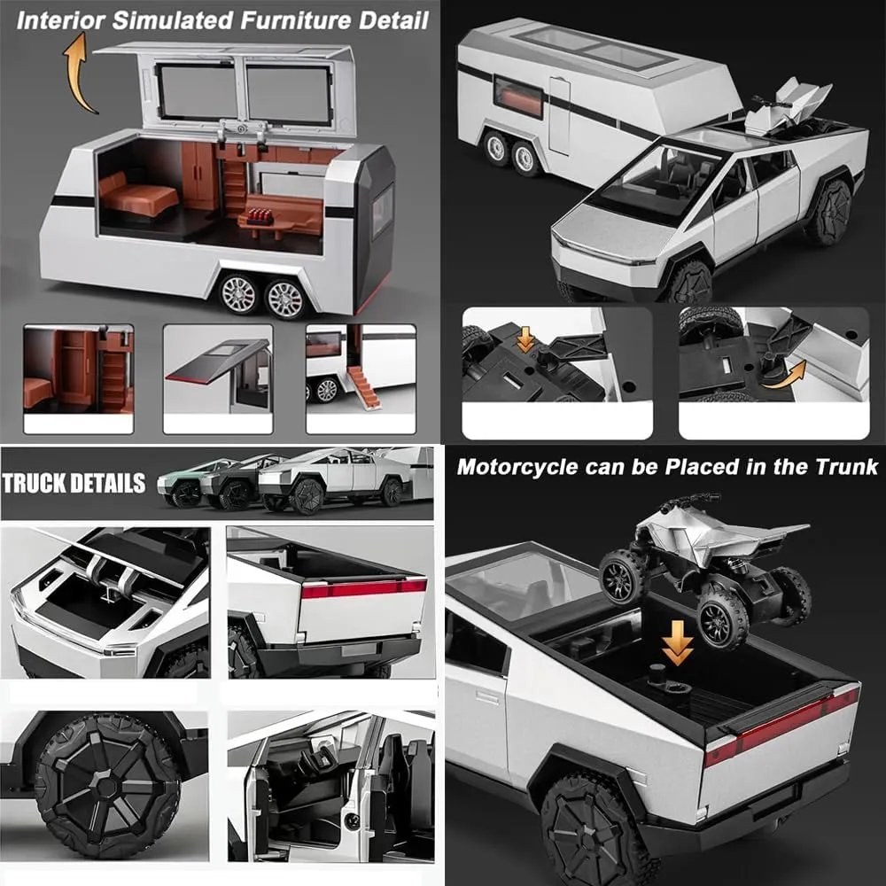 1/32 diecast Pickup Trailer Model Toy Truck, Off-Road Vehicle Alloy,Car Model Diecast Metal Toy,Truck Model Simulation Sound Light,Gifts for Adults and Children. (#1)