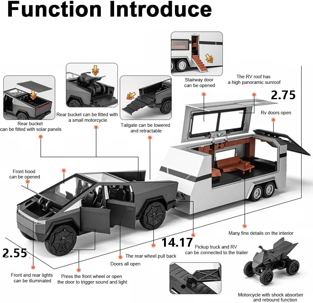 1/32 diecast Pickup Trailer Model Toy Truck, Off-Road Vehicle Alloy,Car Model Diecast Metal Toy,Truck Model Simulation Sound Light,Gifts for Adults and Children. (#1)