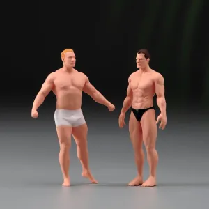 1：43 Scale Miniatures Figurines, Resin Tiny People Action Figure Diorama Doll Model for Cars Vehicles Toy (2pcs Muscular Man Set)
