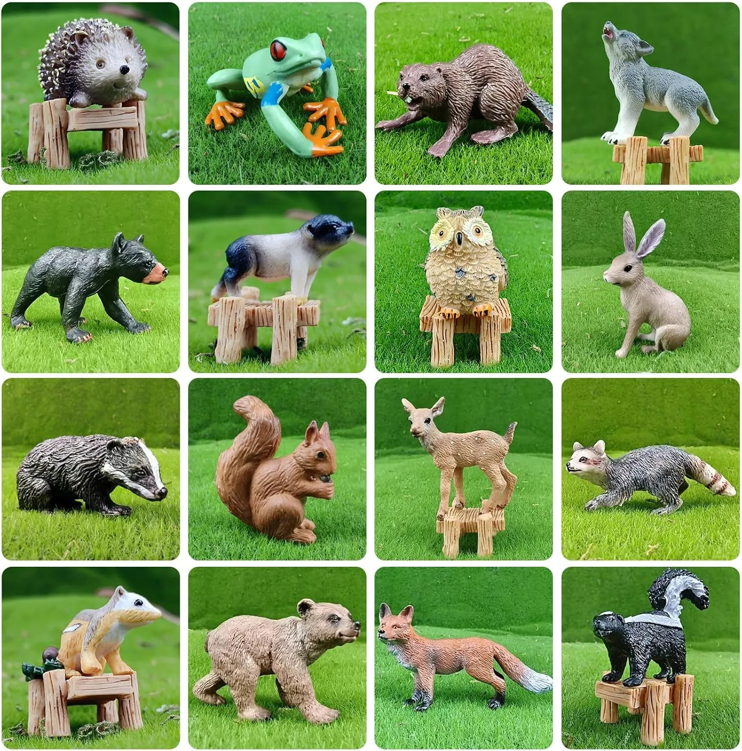 16 PCS Forest Animals Figures, Woodland Creatures Figurines, Miniature Toys Cake/Cupcake Topper Birthday Gift for Kids, Woodland Baby Shower Decorations