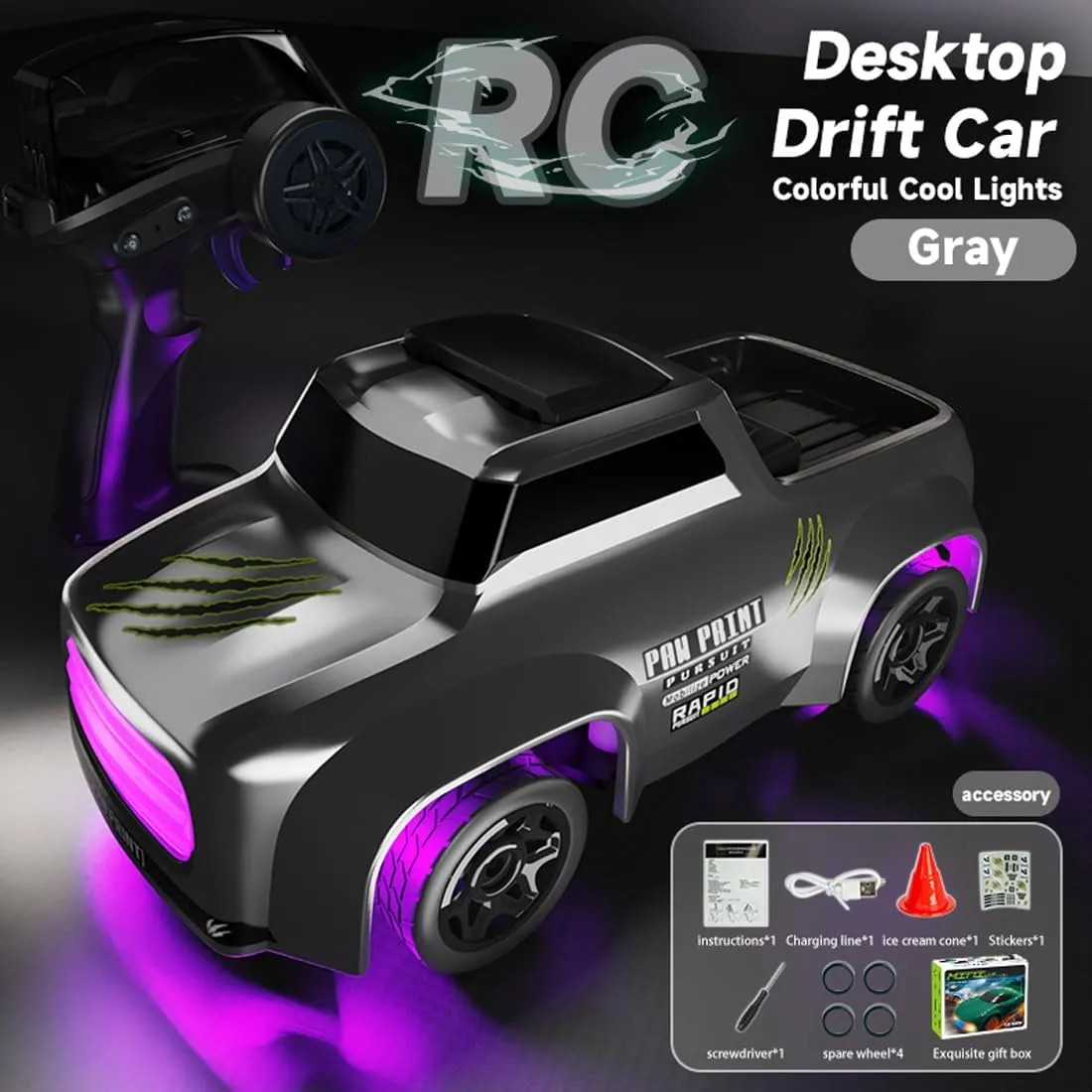 1:64 Scale Drift RC Car, Mini Desktop 4WD Sport Racing Drift Cars High Speed 2.4GHZ Remote Control Electric Vehicle Hobby Gift for Adults