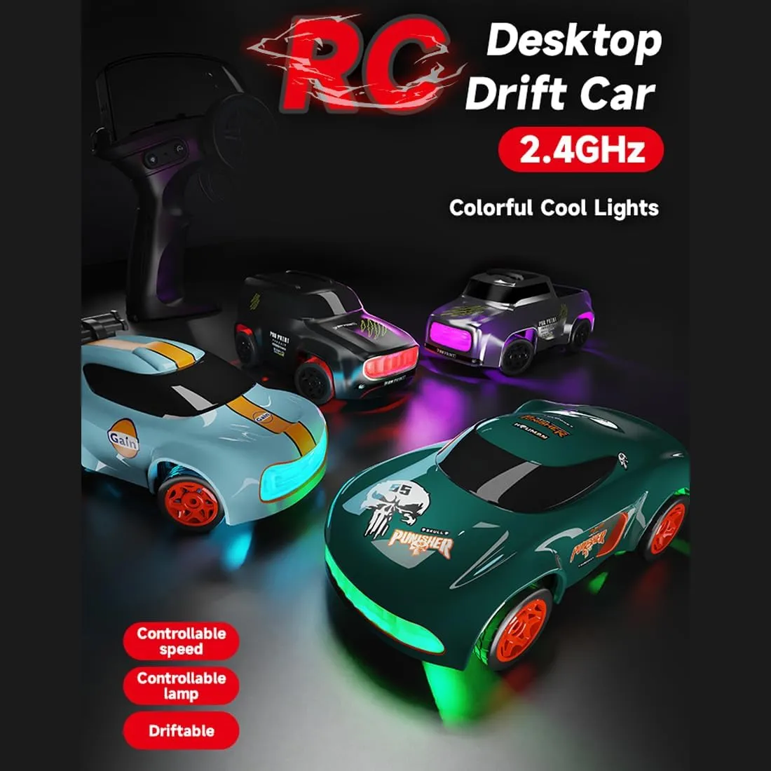 1:64 Scale Drift RC Car, Mini Desktop 4WD Sport Racing Drift Cars High Speed 2.4GHZ Remote Control Electric Vehicle Hobby Gift for Adults