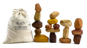 17 Piece Wood Rock Set - Mixed Wood Species - Balancing Blocks - Natural Wood Toy - Organic Jojoba oil and Beeswax Finish - Handmade Wooden Toys - Sensory Toy - USA Made - Personalizable