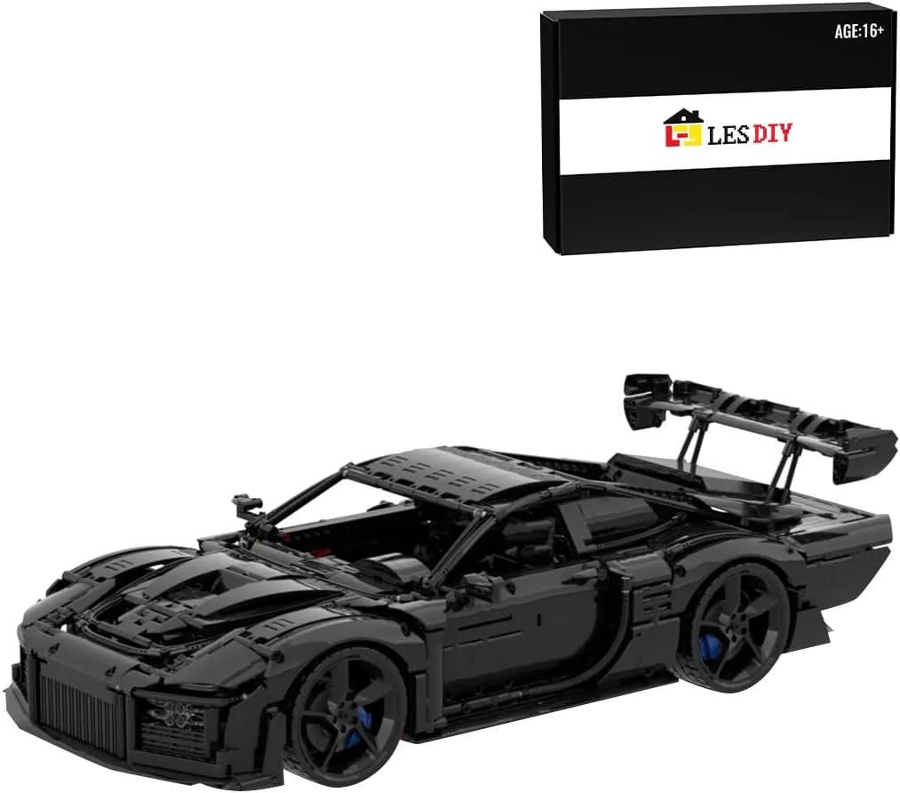 1:8 MOC Sports Car Model, 3374PCS Black Race Car Building Blocks Kit, Adult Collectible, Electroplated Race Vehicle Blocks