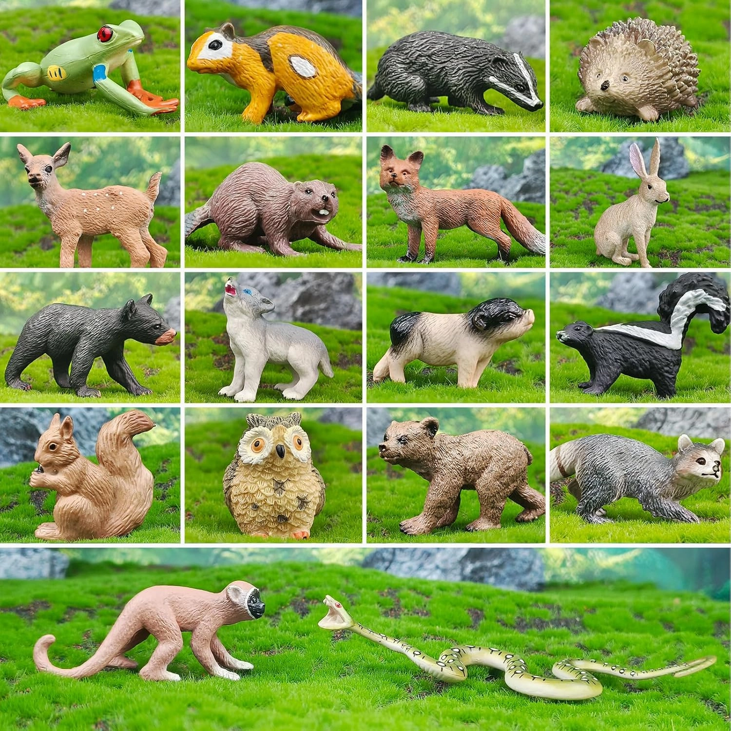18Pcs Forest Animals Figures - Plastic Woodland Creature Toy Figurines for Kids Boys Girls 3-5 6-12, Small Jungle Animal Baby Figurines for Cake/Cupcake Topper Birthday Gift