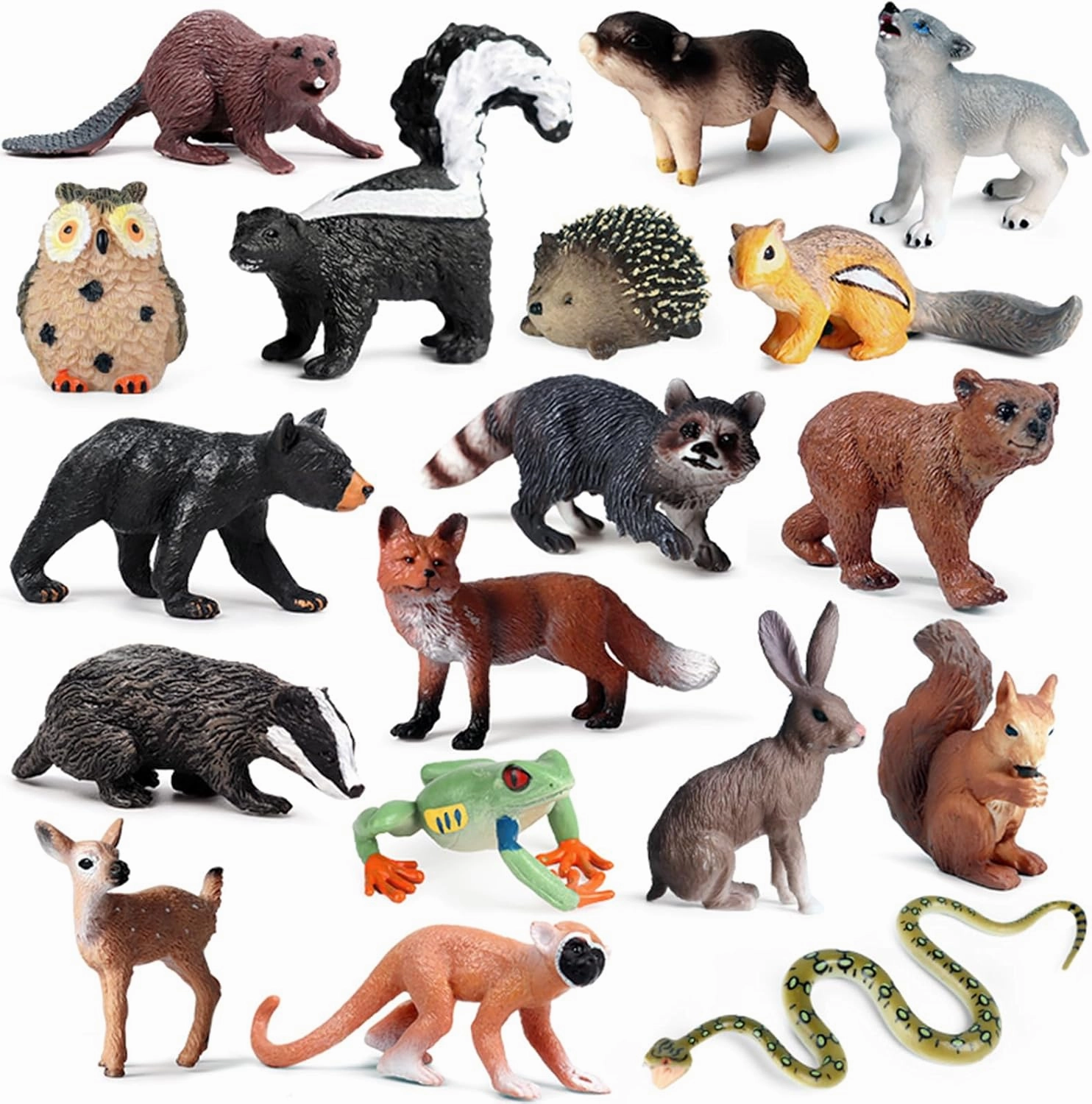 18Pcs Forest Animals Figures - Plastic Woodland Creature Toy Figurines for Kids Boys Girls 3-5 6-12, Small Jungle Animal Baby Figurines for Cake/Cupcake Topper Birthday Gift