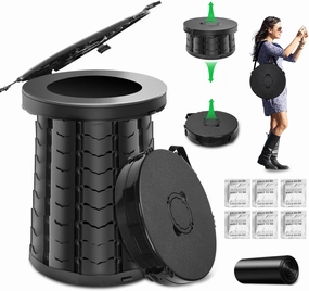 19.7'' Camping Toilet, XXL Retractable Portable Toilet for Adults Kids, Portable Potty with Lid Foldable Design for Hiking, Car Travel, Truck, RV, Boating, Road Trips, Beach
