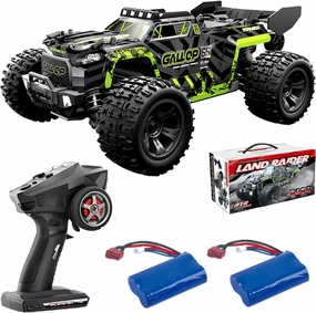 1:18 Scale RC Truck 4WD 2.4GHz 30KM/H High Speed All Terrain Off-Road Monster Truck RTR Waterproof Electric RC Vehicle with Roof Lights and Heads Up Wheels with 2 Batteries (Green)
