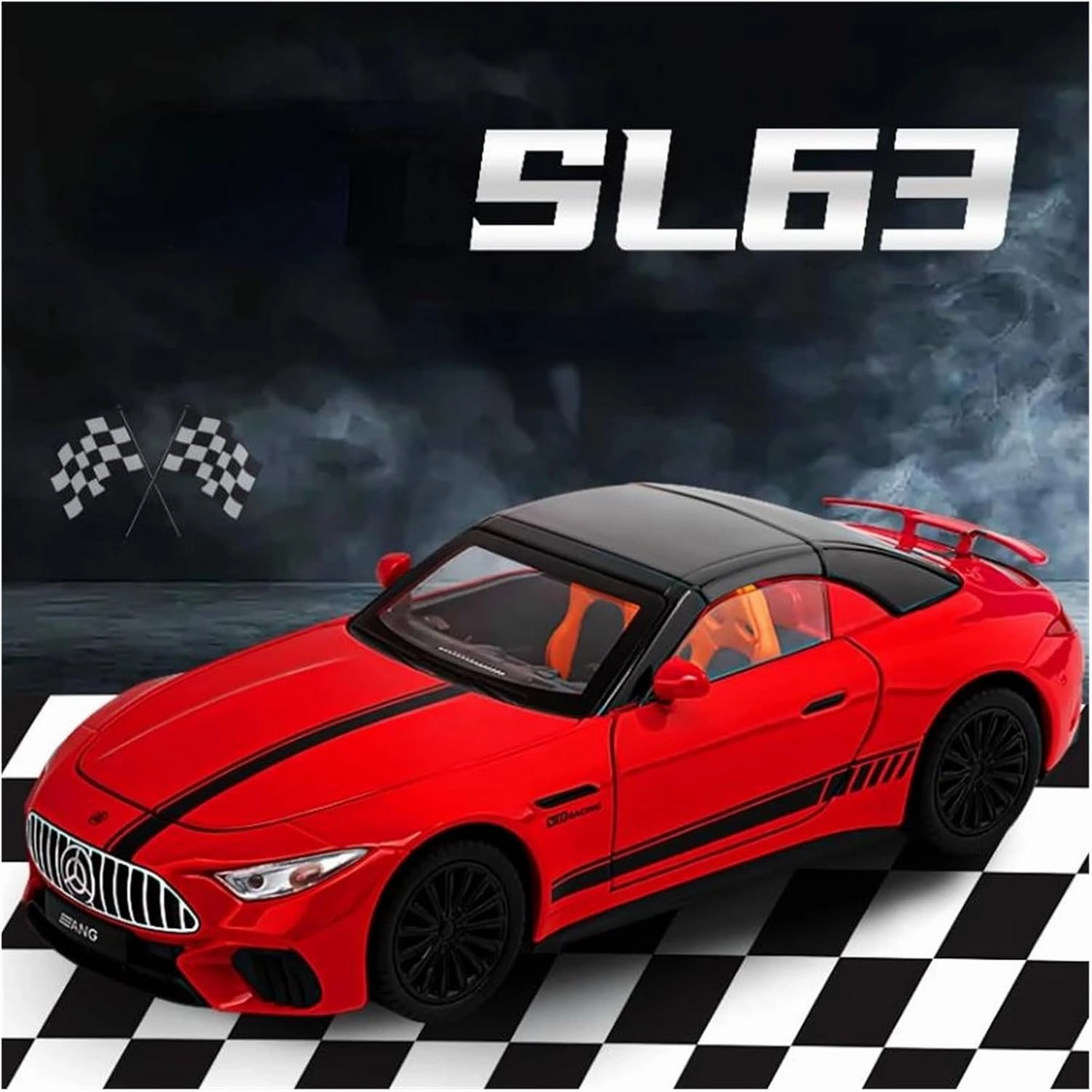 1:22 for Benz SL63 Sports Car Alloy Scale Car Model Diecast Metal Sound Light Collection Toy Miniature Car Simulation Vehicle Playset(Red)