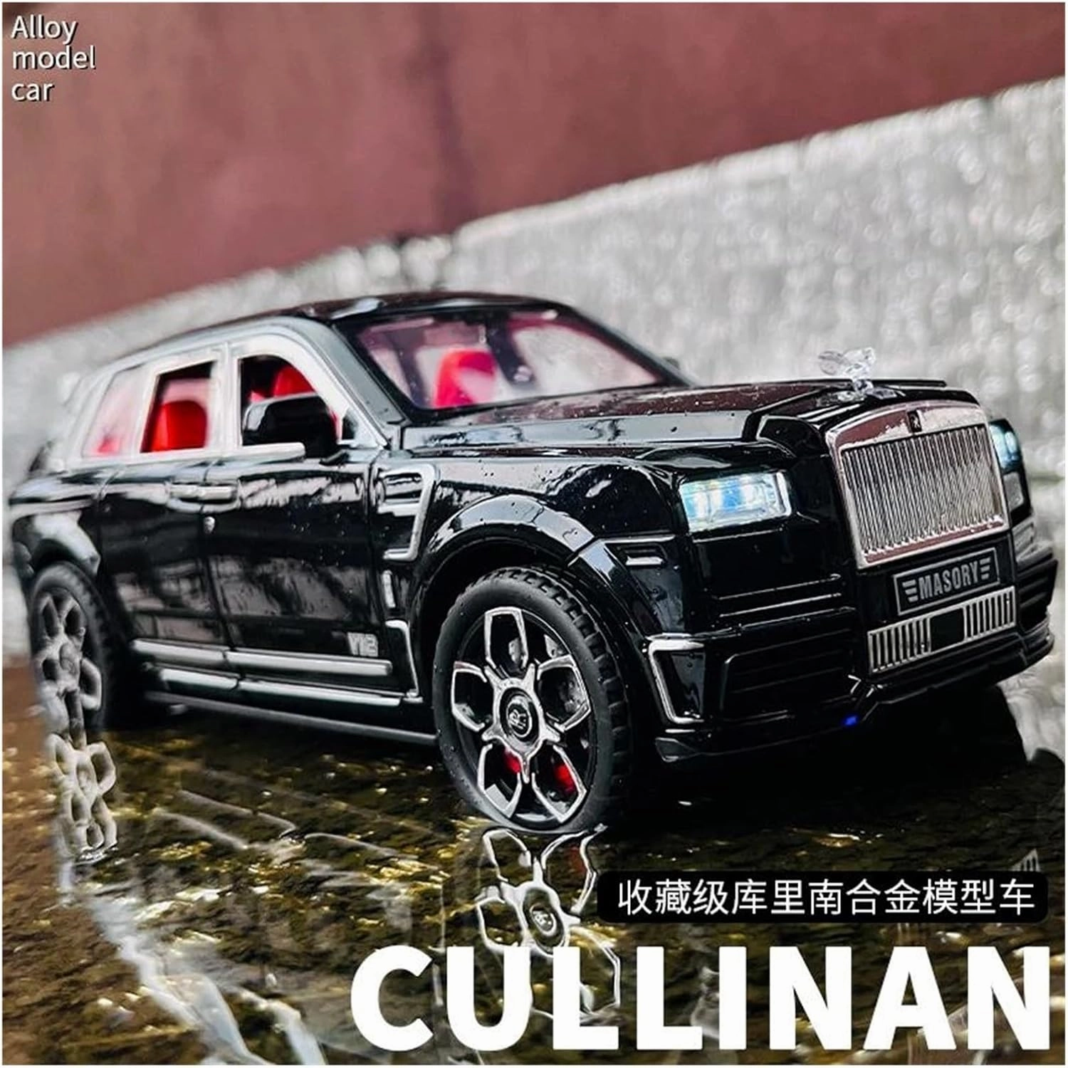 1 24 for Rolls Royce Cullinan MASORY SUV Alloy Luxy Car Model Diecasts Metal Toy Car Model Sound and Light Gift Simulation Vehicle Playset(Black)