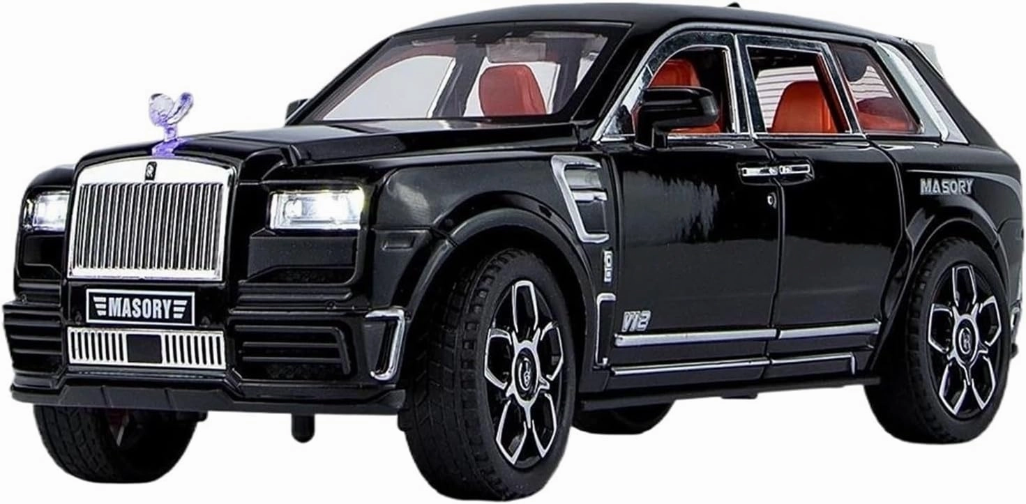 1 24 for Rolls Royce Cullinan MASORY SUV Alloy Luxy Car Model Diecasts Metal Toy Car Model Sound and Light Gift Simulation Vehicle Playset(Black)