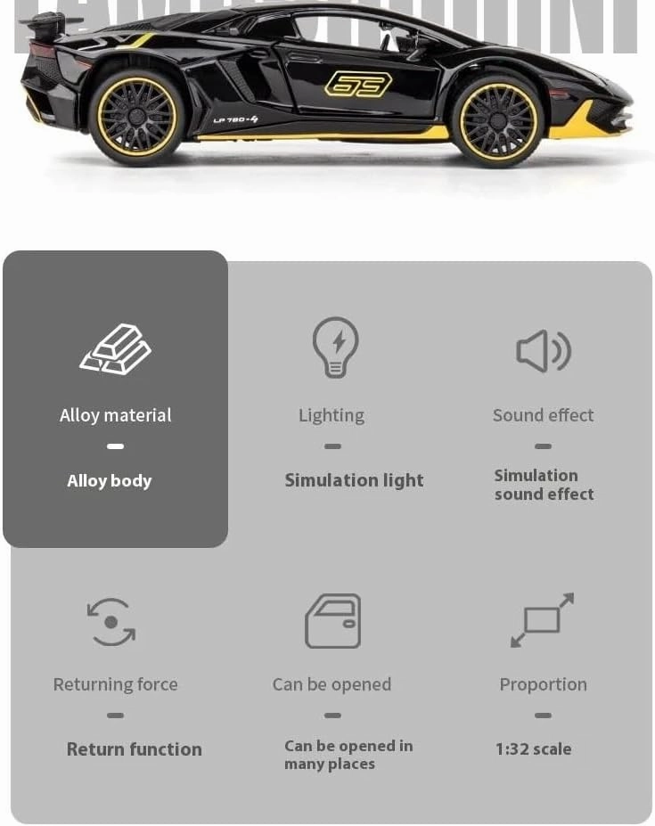 1:32 for SVJ LP780-4 Sports Car Model Suitable for Birthday Present for Kids(Black)