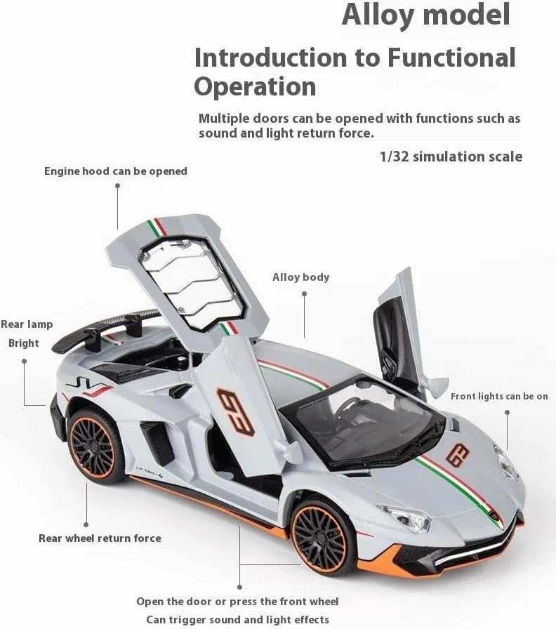 1:32 for SVJ LP780-4 Sports Car Model Suitable for Birthday Present for Kids(Black)