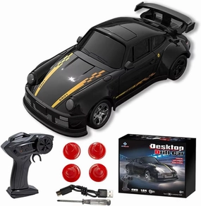 1:64 Scale 4WD RC Drift Car – 4WD Full-Proportional High-Speed Mini GTR Racing Model, LED Lights & Accessories（Black）